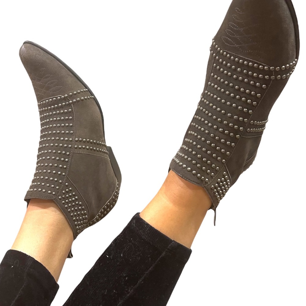 ANINE BING Charlie Studded Western Boots size 38 gray lamb skin leather